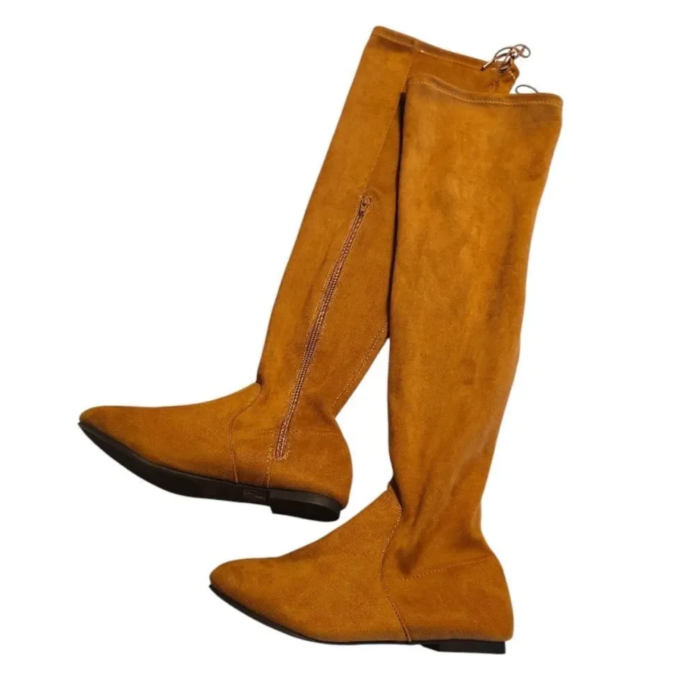 Nature Breeze Tan Vegan Suede Side Zip Boho Thigh High Boots SZ‎ 8 Festival